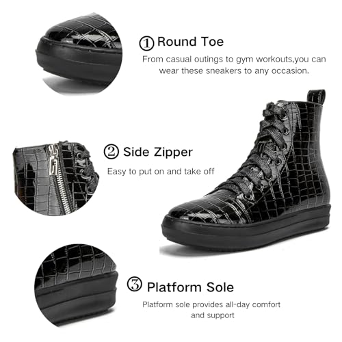 Image of IMPREMEY Women's High Top Sneakers Lace Up PU Leather Shoes with Thick Soles and Zipper, Fashionable Walking Shoes