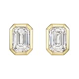 Michooyel 1ct Emerald-cut 18k Gold Plated Sterling Silver Cubic Zirconia Simulated Diamond Stud Earrings for Women, Men and Girls
