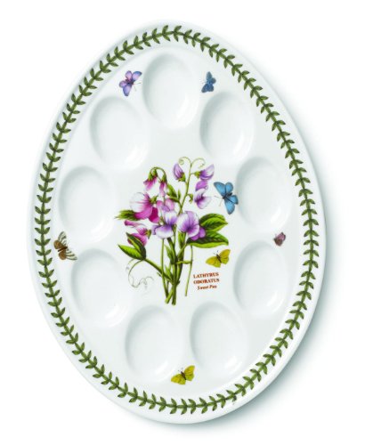 Portmeirion Botanic Garden Ceramic Devilled Egg Dish 12-Inch - White with Floral Design - Laurel Leaf border - Classic English design - Dishwasher, Microwave, Warm Oven Only and Freezer Safe - Portmeirion Botanic Garden Ceramic Devilled Egg Dish 12-Inch - White with Floral Design - Laurel Leaf border - Classic English design - Dishwasher, Microwave, Warm Oven Only and Freezer Safe -