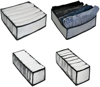 4 Pcs Clothes Storage Organiser for Drawers, Wardrobe, Foldable and Washable Nylon Mesh Organizer fits Baby grows, Jeans, Leggings, Pillow Cases, T-shirts, Socks, Drawer Dividers, Grey, S (AIH1001)
