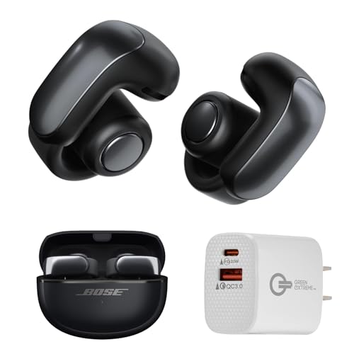 Bose Ultra Open Bluetooth Earbuds, True Wireless Earbuds with OpenAudio for Awareness, Clip On Design for Comfort, Immersive Audio, Up to 48 Hrs of Playtime + 20W Wall Charger (Black)