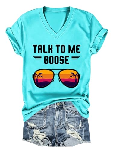 Semisun Talk to Me Goose V-Neck T-Shirts for Women Retro Glasses GraphicTee