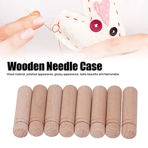Image of HEEPDD Wooden Needle Cases 8 Pack, Portable Sewing Supplies Storage Organizer with Stickers, Screw Top Lids for Needles, Crafting Accessory Holder for Sewing Kit, Thread, Pins, Small Part | Anti Lost, Polished Solidly Wood Material,1.5 X 6cm,Large Capacity,Lightweight, Portable,Sewing Essentials,Widely Used