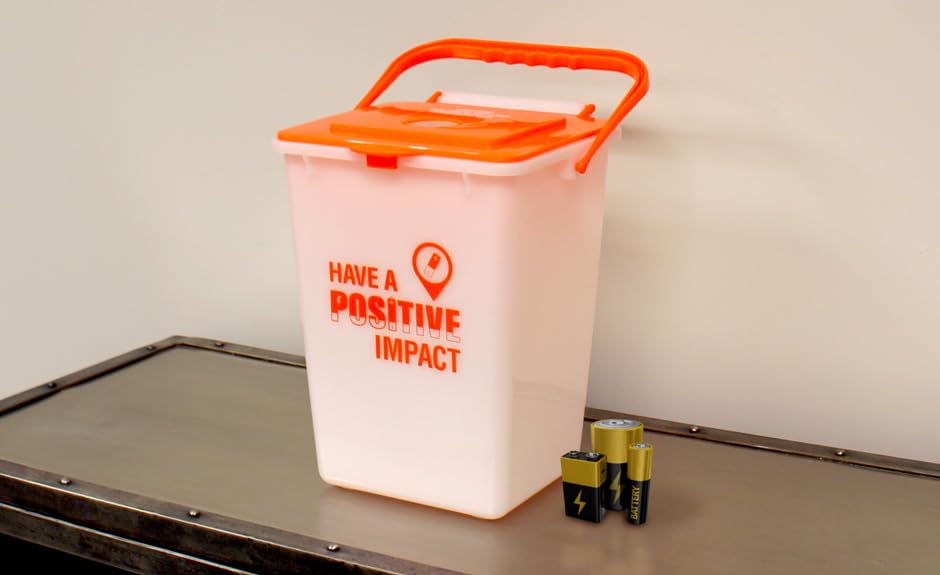 Battery Recycling Bin with Circle Opening for Used Batteries and Carrying Handle | High Volume, Holds Hundreds of Batteries | E-Waste Recycling for Safe Battery Disposal