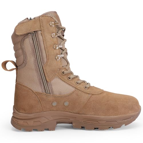 IODSON Men's Military Tactical Work Boots with Side Zipper, Puncture Resistant, Desert Combat, Army Jungle, 8 Inch Lightweight Hiking Boots