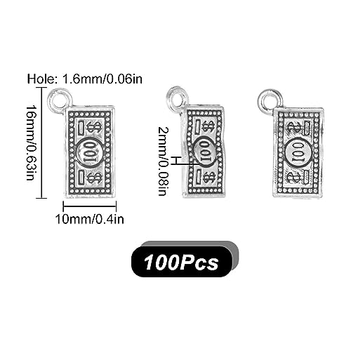 SUNNYCLUE 1 Box 100Pcs Money Charms Bulk Money Sign Charm Cash US 100 Dollar Bill Coin Currency Silver Antique Alloy Charm Bulk for jewellery Making Charms Earrings Necklace Bracelets DIY Crafts - Image 2