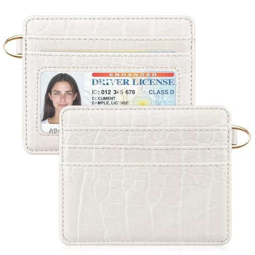 Image of Slim Credit Card Holder Crocodile Wallet Women Thin Wallets | Alligator Print RFID Blocking Minimalist Lightweight Pocket Small Cute Cards Holders ID Window, Beige Croc