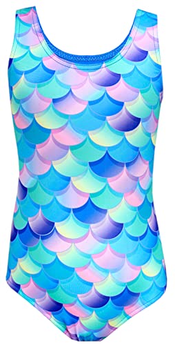 Aquarti Badeanzug Mädchen – Sportlicher Mädchen Badeanzug mit Ringerrücken Print, Farbe: Meerjungfrau Violett/Blau/Rosa, Größe: 140