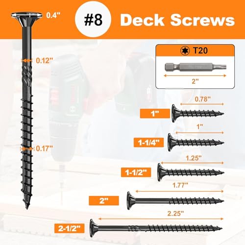 Image of #8 x 1-1 /2 inch Deck Screws, 500Pcs Star Drive Wood Screws, Rust Resistant Timber Screws for Timber /Log /Landscaping Wood, T20 Star Bit Included, Black