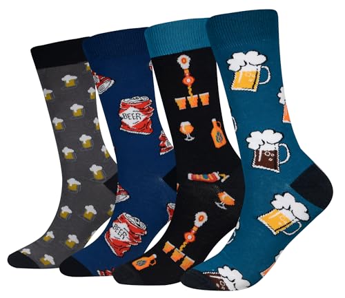 Cansok Mens 4 Packs Beer Gift Beverage Drink Socks Fun Crazy Novelty Dress Crew Socks (Beer - 4 pairs)