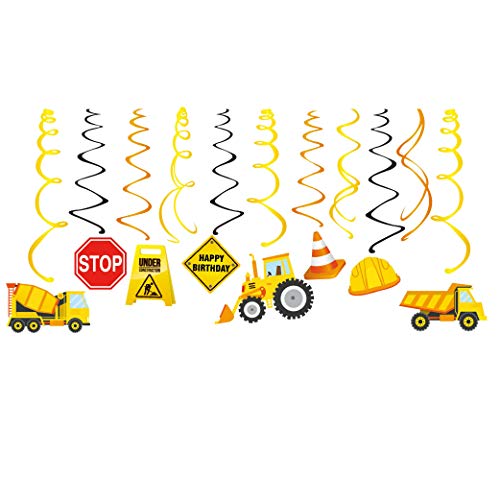 Kristin Paradise 30Ct Construction Hanging Swirl Decorations, Construction Trucks Birthday Theme Streamers, Traffic Zone Party Supplies, Kids Boy Toddler First Favors, Stop Sign Worker Decor - image 2