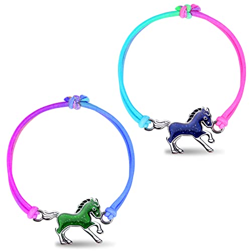 flintronic 2 Stück Pferde Armband, Stimmungsarmband mit Anhänger für Kinder, Wechselt die Farbe, Kinderarmband in leuchtenden Regenbogenfarben, Kindergeburtstag Gastgeschenke, für Jungen & Mädchen