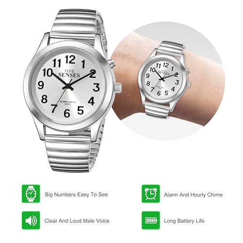 FIVE SENSES 5 I English Silver-Tone Alarm Day-Date Men Talking Watch 1152A