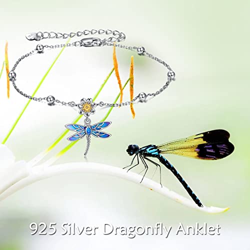 Image of YAFEINI Anklet Bracelets for Women Girls Sterling Silver Hummingbird /Dragonfly /Butterfly Link Chain Anklets Jewelry Gifts