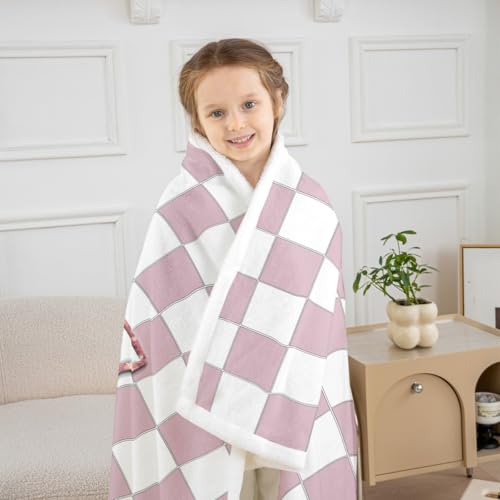 Image of Erosebridal Pink Initial S Sherpa Blanket Kawaii Plaid Checkered Fuzzy Plush Throw Cute Personalized Monogram Fleece Blanket for Kids Girls,Fashion Grids Gingham Decor for Bed Couch Baby 30 inchx40 inch