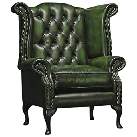 Chesterfield Genuine Antique Leather Queen Anne chair (3 Colour choices) (Green) Cover