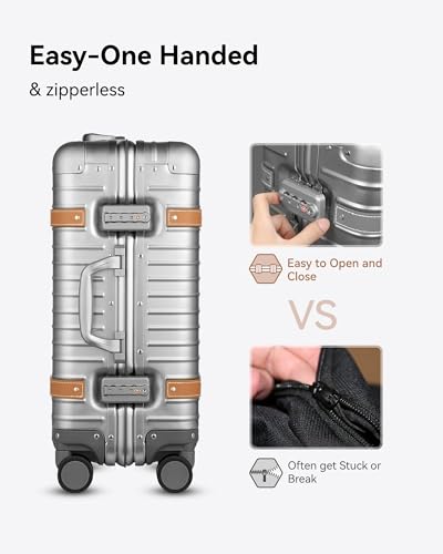 LUGGEX All Aluminum Carry-On Luggage with USB Port - Hard Shell, Zipperless, Retro Tech Travel Suitcase
