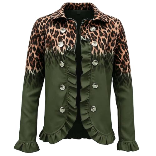 Ruffle Trim Jacket for Women Leopard Print Open Front Vintage Cardigan - image 6