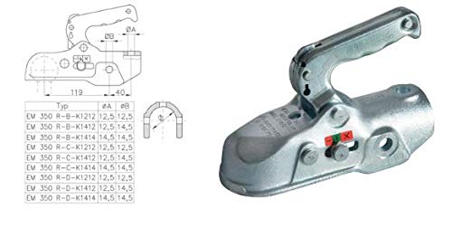 Albe EM 350R Giunto Sferico Per Rimorchio D 3500 Kg - Per Tubo Tondo 65 Mm, Fori 14,5 Mm, Carico Supporto 200 Kg, Omologato E1, Acciaio Pressofuso