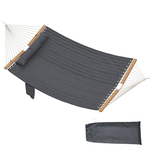 Outsunny Hamac Suspendu 325 cm, hamac avec Oreiller Extra-Long, Tissu matelassé, Poche pour Magazines, Barres Anti-basculement en hêtre courbées en Forme de...