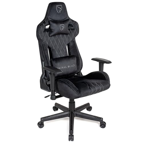 Lethal Black Ergonomic Gaming Chair - with Premium Breathable Alcantara Fabric, Multi Adjustable Armrests, Neck & Lumbar Support| Chair gaming seat & backrest build with high density foam (Black)