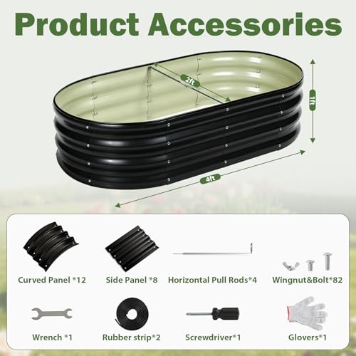Image of 2 PCS Galvanized Raised Garden Bed 4x2x1 Ft, Oval Metal Outdoor Planter Box Kit with Safety Rubber Edge, Easy Assemble Bottomless Large Planting Container for Vegetable, Flower, Fruit, Grey
