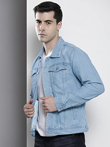 Image of The Indian Garage Co Men Blue Slim Fit Solid Denim Trucker Jacket