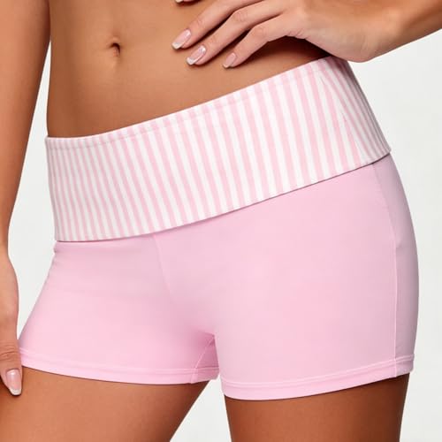 Image of KMBANGI Womens Fold Over Shorts Elastic Waist Y2k Lounge Shorts Foldover Cute Pajama Micro Bottoms Mini Shorts Sleepwear