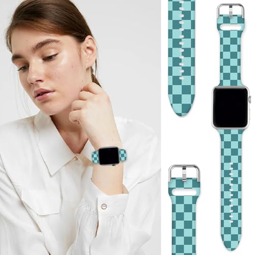 Correa compatible para Apple Watch silicona azul a cuadros miniatura 4