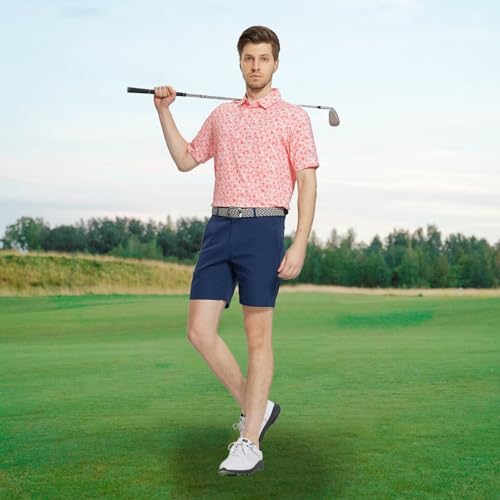 Image of M MAELREG Mens Golf Shirt Short Sleeve Dry Fit Print Moisture Wicking Performance Patterns Collared Polo Shirt