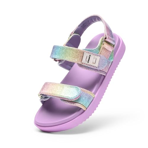 DREAM PAIRS Girls Sandals Casual Open Toe Two Adjustable Strapped Sandals with Hook and Loop for Little Kid/Big Kid 12 Little Kid Rainbow