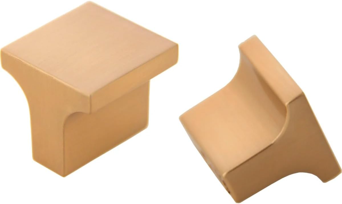 1 Inch (25.4mm) Pack of 10 Polished Gold - Modern Square Knob, Premium Kitchen Cabinet Hardware Knobs. 23mm Projection, Decorative Knobs.