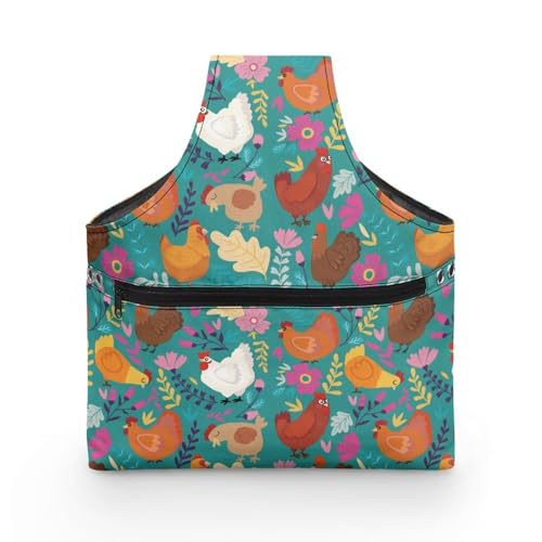 Image of KUIFORTI Boho Yarn Bag Cute Chicken Knitting Needles Holder Bag Yarn Project Bag Needlework Tool Tote Bag with Front Zipper Pocket Lightweight Casual Shopping Handbag Large Size