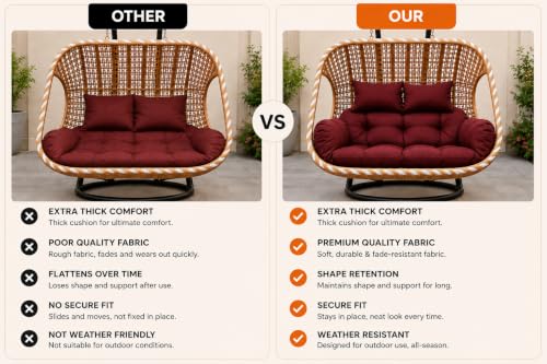 Image of Double Seater Swing Chair Cushion Replacement Pad for Hanging Egg Swing Outdoor Patio Garden Balcony Seat Cushion Brown Fabric Seating Pad Home Furniture Accessory