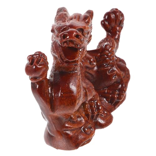 STOBAZA Figura De Dragón De Madera Artesanal 10cm Decorativa Madera Maciza Diseño Detallado Decoración De Interiores Elegante para Escritorio y Vitrina