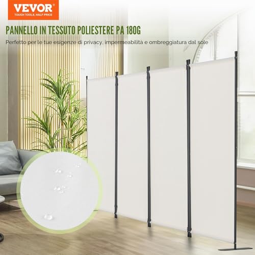 VEVOR Divisorio per Ambienti, Divisori per Ambienti a 4 Pannelli e Schermi Pieghevoli per Privacy, Divisori per Ambienti in Tessuto per Ufficio, Camera da Letto, Sala da Pranzo, Indipendenti, Bianco - Immagine 1