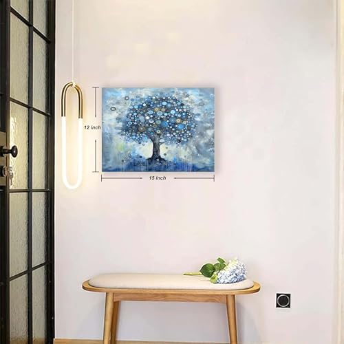 ketilly Blue Tree of Life Canvas Wall Art Print for Bathroom, Living Room, Kitchen Abstract Wall Decor for Bedroom, Office 15x12 Inches Unframe - Image 5
