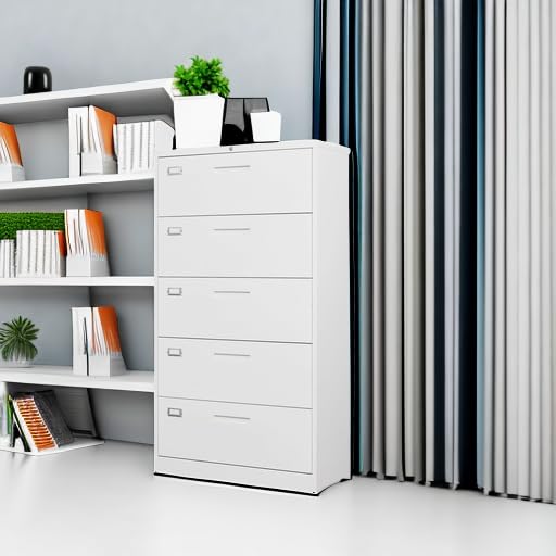 Image of Letaya Lateral 5 Drawer File Cabinet with Lock,Metal Wide White Filing Cabinets for Home Office Storage A4 /F4 /Letter /Legal(Assembly Required)