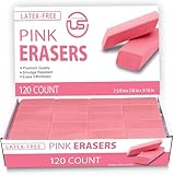 Pink Erasers, 120 Count Rectangular Eraser Bulk Pack, Latex Free Pink Pearl Erasers for School Supplies, Art and Office