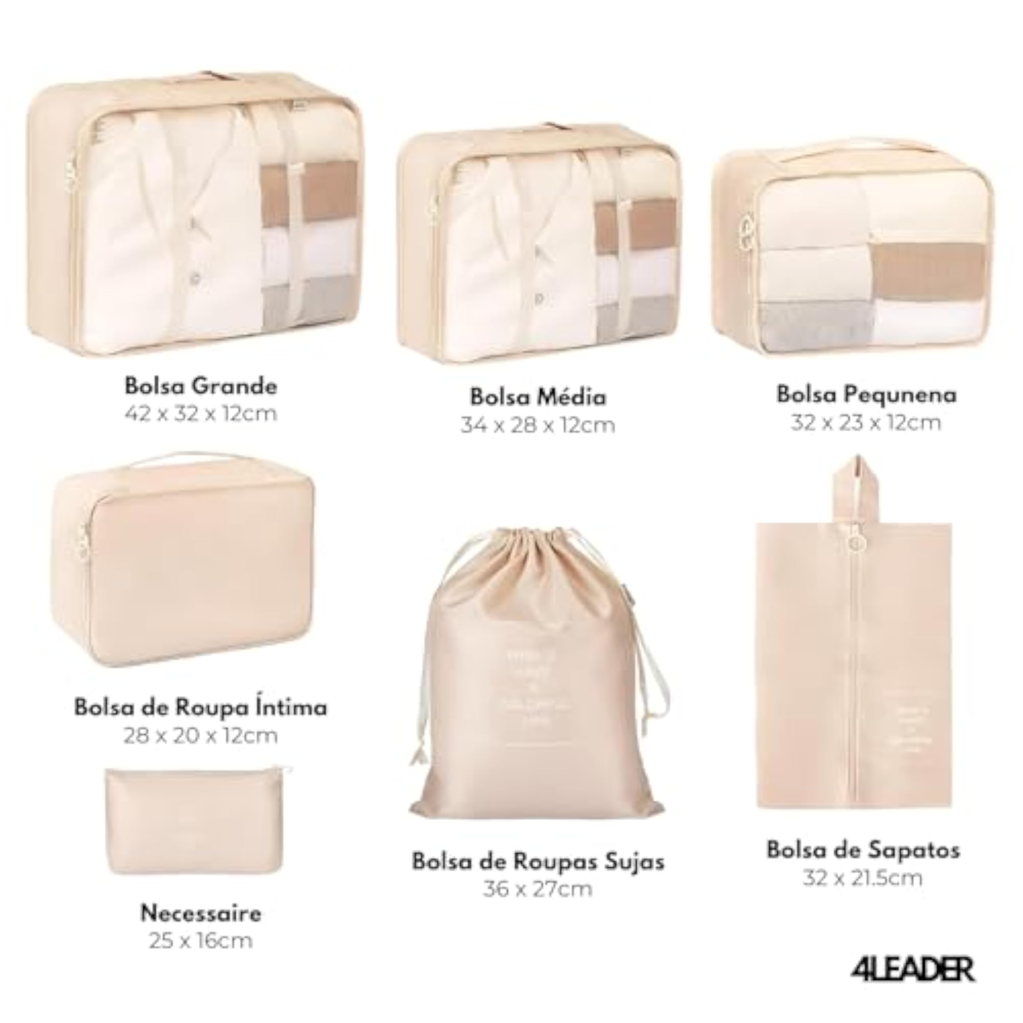 7 Piece Travel Bag Organizer Kit, Compact Luggage