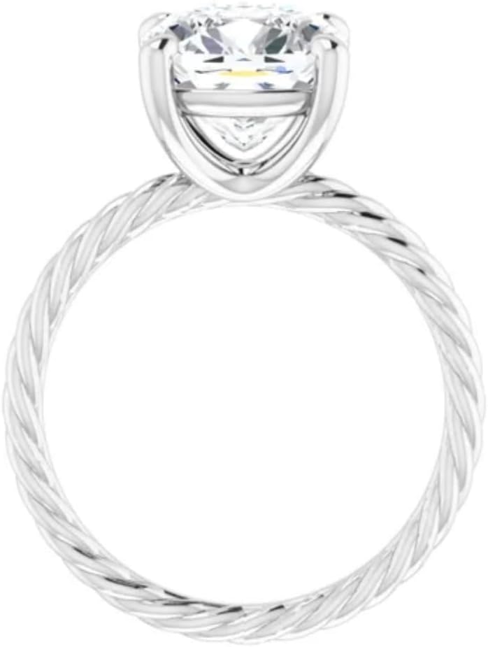 3-5 CT Asscher Cut Moissanite Engagement Ring for Women | Rope Style Swirl Shank Solitaire Anniversary Ring for Her | 925 Sterling Silver, 10K/14K/18K Solid Gold & Size 4-12