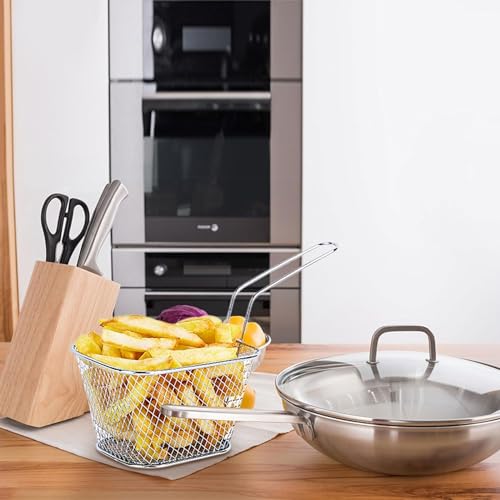 Image of Toxen Square Fry Basket Stainless Steel French Fries Holder Handles Small Serving Basket for Kitchen Restaurant Cafe Barbecue Kitchen Cooking Tools (2)