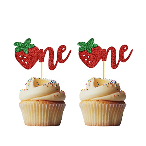 Morndew 13 Pcs Strawberry Sweet One/1St Cake Toppers Strawberry One Cupcake Toppers For First Birthday Anniversary Baby Shower Wedding Party Decorations #TOP2