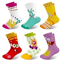 Queenshin Crazy Monster Socks for Boys Girls Toddler Funny Socks Silly Animal Crew 6 Pack 3-5 Years Old Birthday Gift Christmas Stocking Stuffers