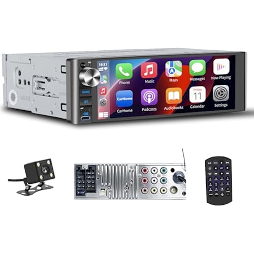 Single Din Radio Car Stereo with Wireless Apple Carplay & Android Auto, AM