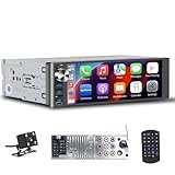 LSLYA Single Din Car Stereo with Wireless Apple CarPlay & Android Auto – 240W Output, 2 Subwoofer Ports, 4-Channel RCA, USB, Bluetooth, SWC, Support Front & Backup Camera – Standard Single DIN Size