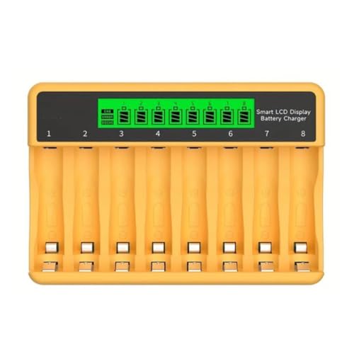 KACCDE Cargadores USB de batería con pantalla LCD de 8 ranuras, entrada tipo C, carga brillante para células de disco Ni, batería recargable de disco, cargadores USB