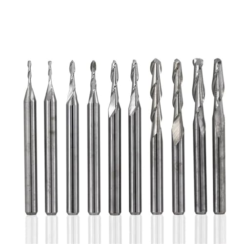 Fraise à bout sphérique CNC carbure 2.5mm lot de 10 mèches hélicoïdales tige 3.175