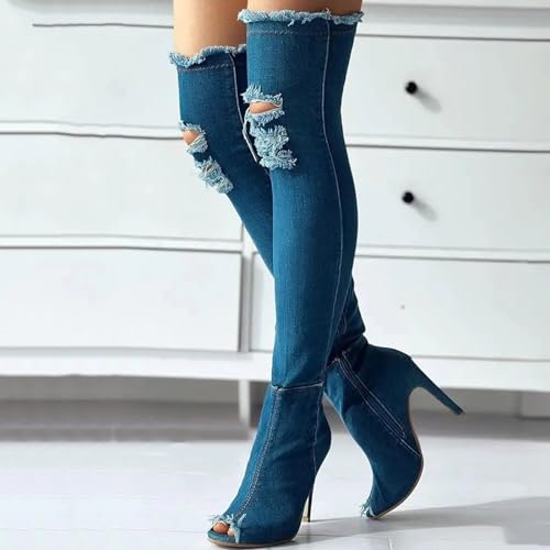 Thigh High Boots for Women Over The Knee Boot Soft Leather Suede Tall Boots Wide Calf Wide Width Block Heel Stretchy High Boots Pointed Toe Pull On High Boots Side Zipper Long Sexy Boots2