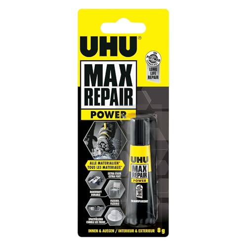 UHU Max repair power - Colle Extra-Forte et Flexible - Universelle Tous Supports: Chaussures, Caoutchouc, Cuir - Résiste à l'Humidité et -40°C à +120°C - Sans...
